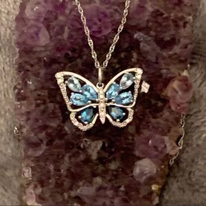 🦋 925 Blue Topaz White Sapphire Necklace